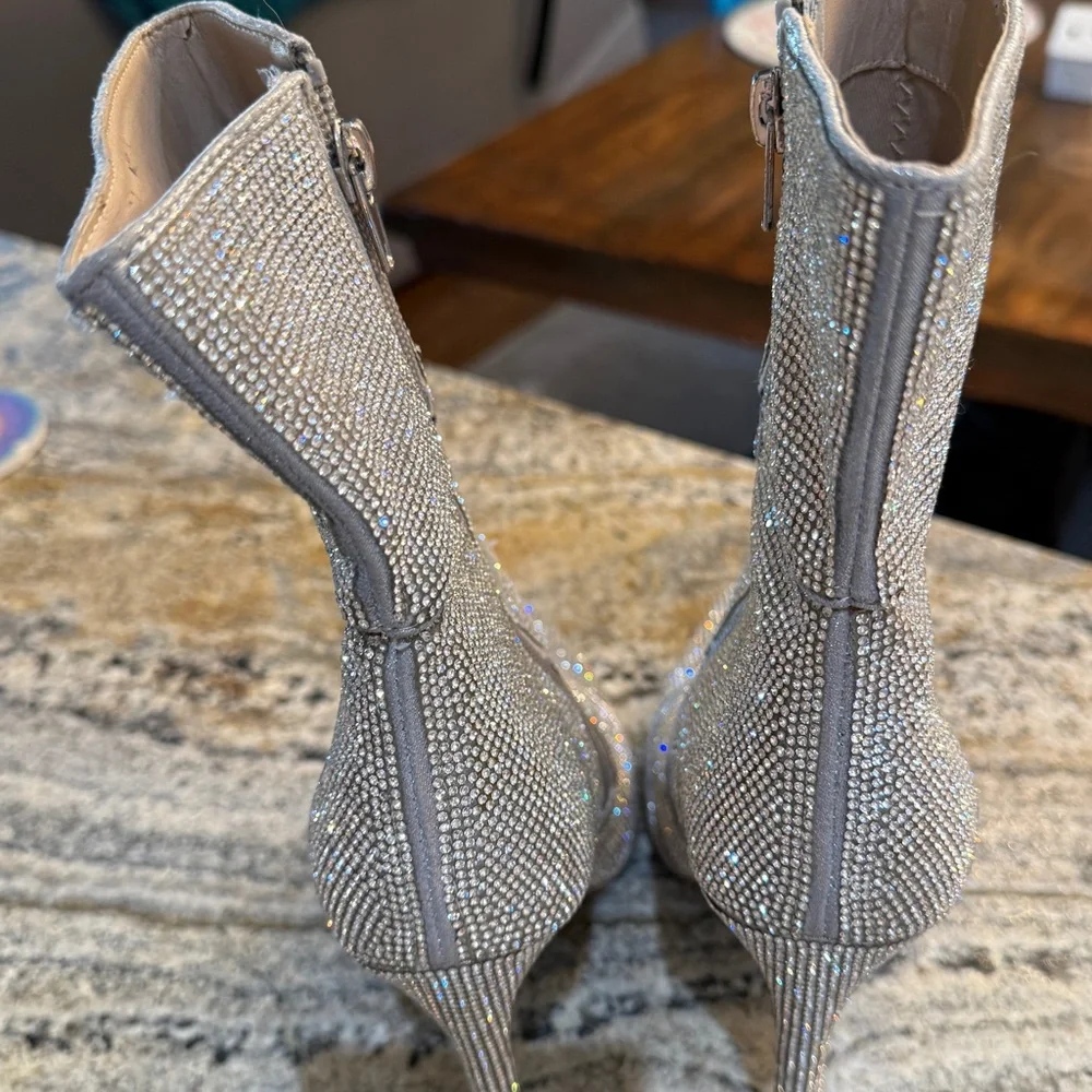 Steve Madden Elegant Silver Rhinestone Stiletto Boots - Picture 3 of 10